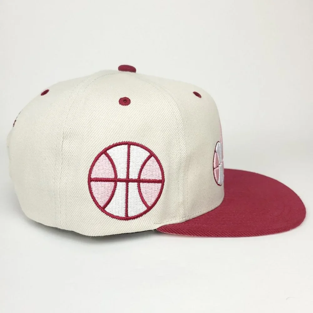 Utah Jazz Mitchell & Ness‎ NBA Snapback Hat 3D Logo Cream Maroon Pink NWT